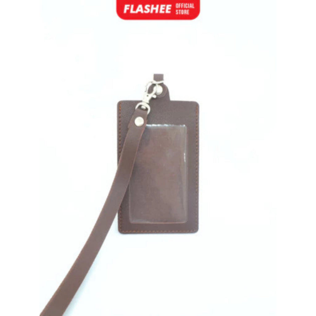 Flashee Name Tag Kulit ID Card Holder Kancing Dean Lanyard Mika Satu Sisi NameTag Kulit Kancing