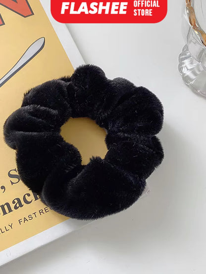 Flashee Ikat Rambut Korea Scrunchie Hijab Kunciran Lingkar Besar Bulu Cepol Aksesoris Rambut Fashion