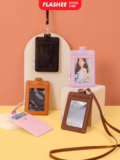 Flashee Name Tag Kulit Tanner ID Card Kulit Holder Penutup Kancing Lanyard Termurah PU Leather