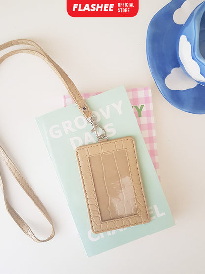 Flashee Name Tag Nayra Lanyard Croco ID Card Holder Crocodile Kulit Lanyard Berkualitas PU Leather