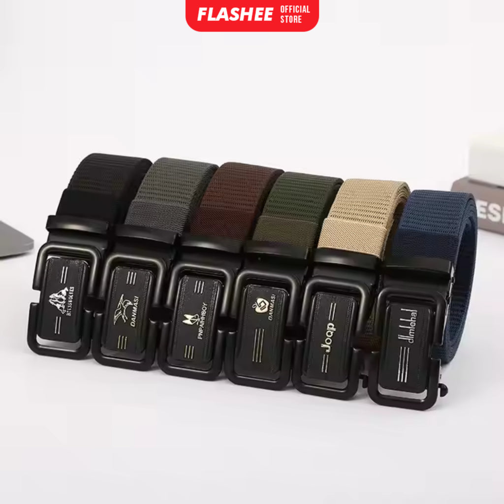 Flashee Ikat Pinggang Pria Canvas Stylish Metal Men Belt Detector Kepala Logam Besi