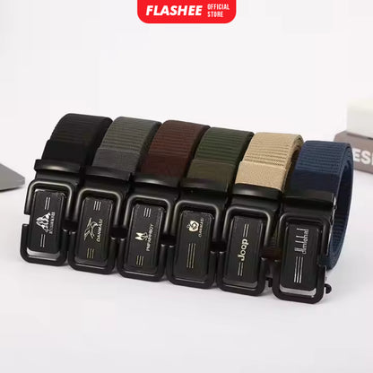 Flashee Ikat Pinggang Pria Canvas Stylish Metal Men Belt Detector Kepala Logam Besi