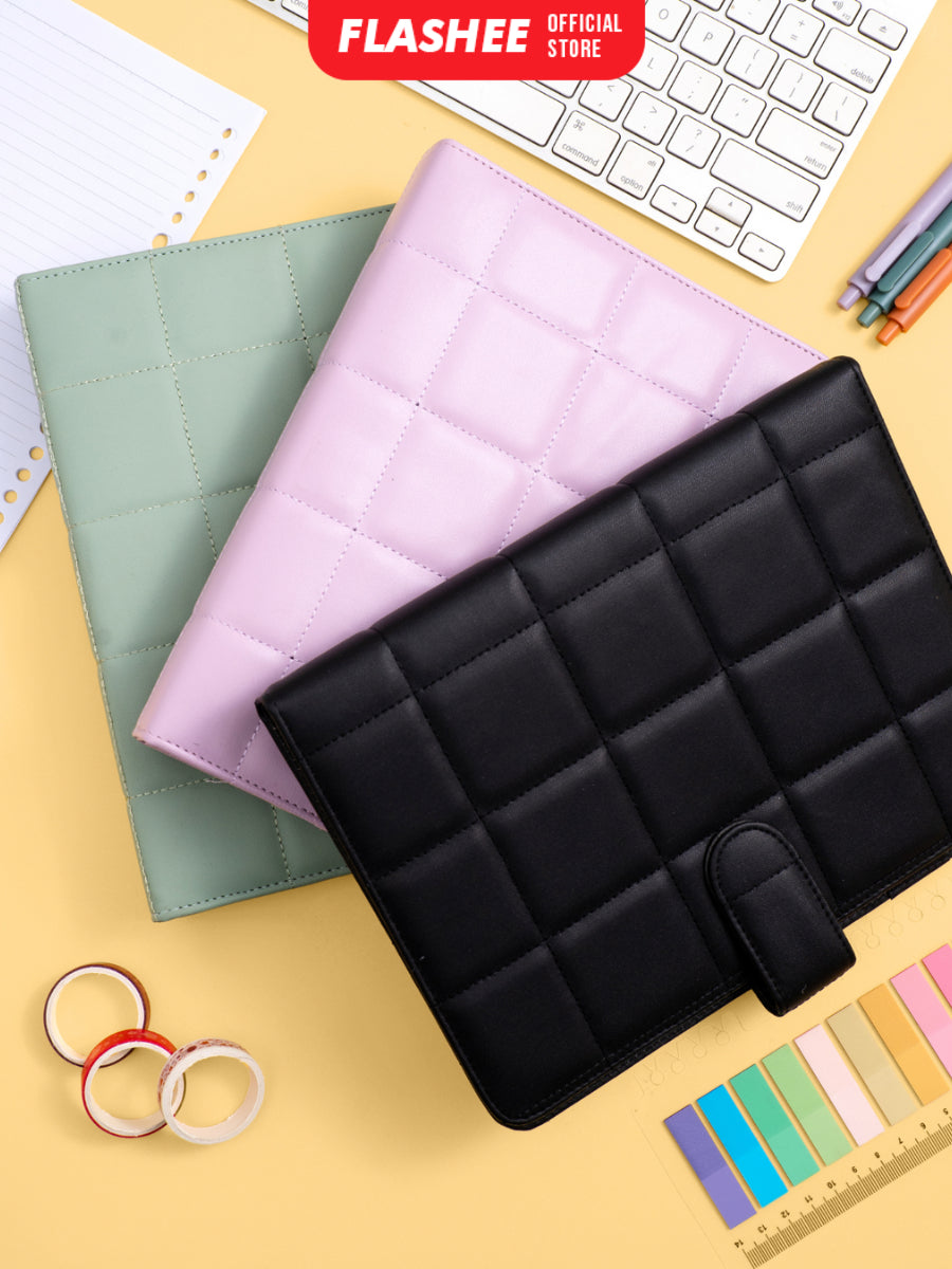 Flashee Binder Polos Eksklusif A5 Puffy 20 Ring Buku Agenda Kulit Sintetis PU Leather Binder Polos