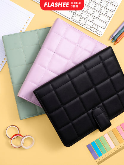 Flashee Binder Polos Eksklusif A5 Puffy 20 Ring Buku Agenda Kulit Sintetis PU Leather Binder Polos