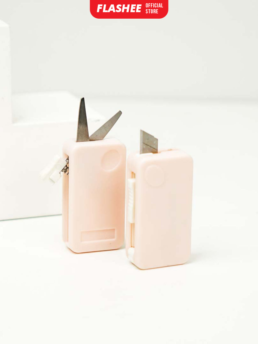 Flashee Cutter Gunting 2 In 1 Portable Pemotong Lucu Gunting Mini Lipat Stainless Steel Pisau Cutter