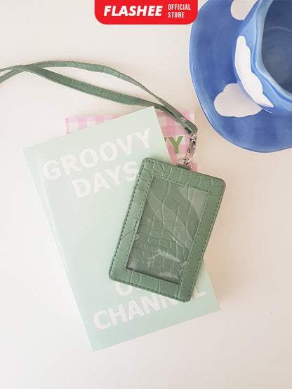 Flashee Name Tag Nayra Lanyard Croco ID Card Holder Crocodile Kulit Lanyard Berkualitas PU Leather