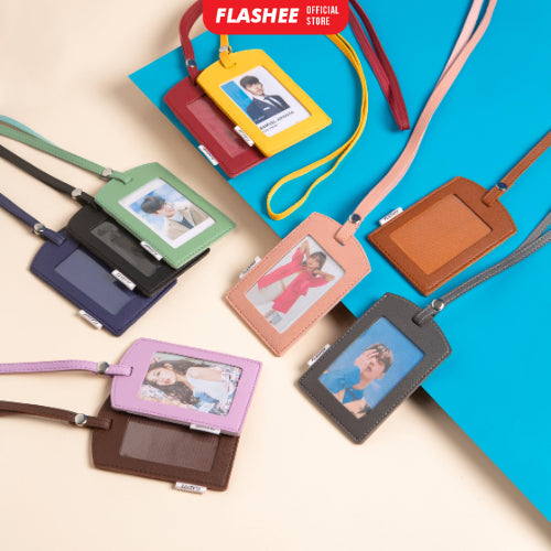 ID Card Tag Kancing Name Tag Kancing ID Holder Card Kancing Kulit Lanyard Kancing Coklat Tua