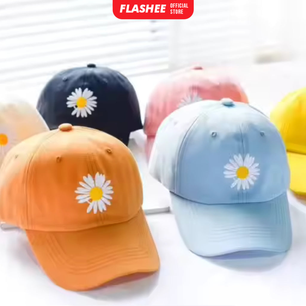 Flashee Topi Baseball Bordir Bunga Daisy Kecil Berkualitas Topi Polos Gaya Korea