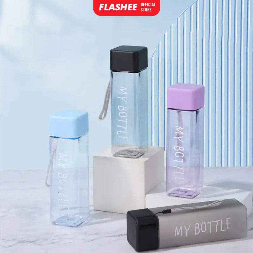 Flashee My Bottle Kotak Botol Minum Transparan 500ml Botol Persegi Plastik