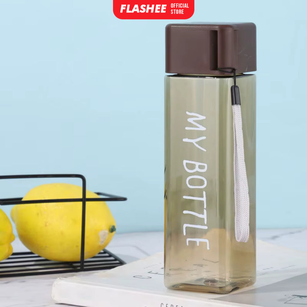 Flashee My Bottle Kotak Botol Minum Transparan 500ml Botol Persegi Plastik