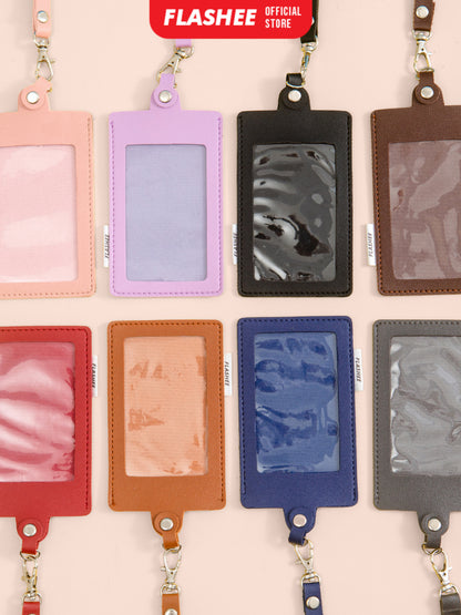 Flashee Name Tag Kulit ID Card Holder Kancing Dean Lanyard Mika Satu Sisi NameTag Kulit Kancing