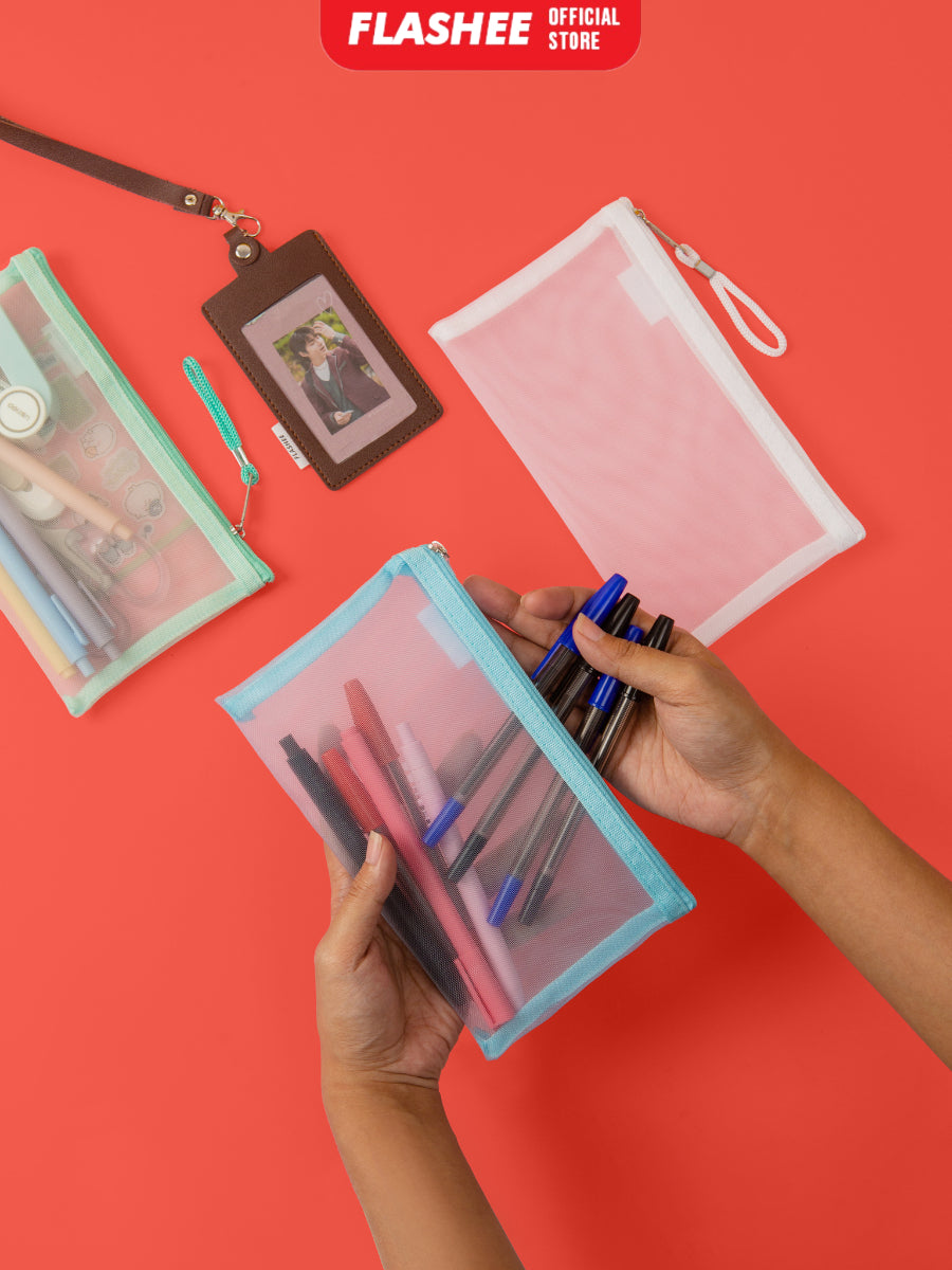 Flashee Tempat Pensil Aesthetic Flashee Kotak Pensil Jaring Pouch Transparant Tas Pouch Aesthetic