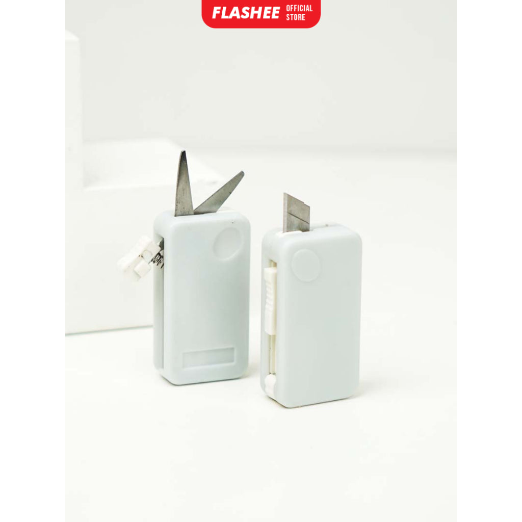Flashee Cutter Gunting 2 In 1 Portable Pemotong Lucu Gunting Mini Lipat Stainless Steel Pisau Cutter