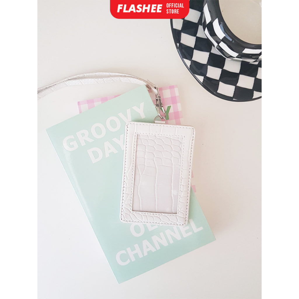 Flashee Name Tag Nayra Lanyard Croco ID Card Holder Crocodile Kulit Lanyard Berkualitas PU Leather