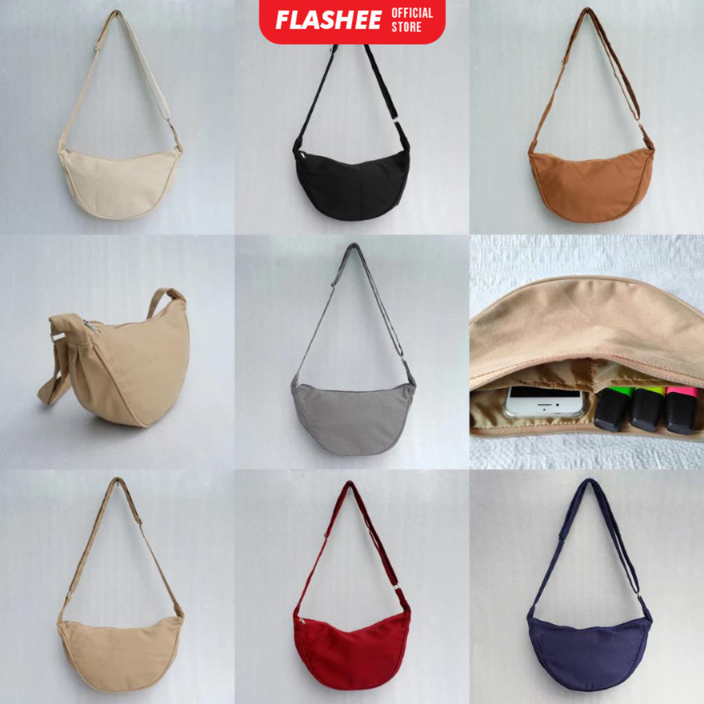 Flashee Tas Selempang Bahu Berbahan Nilon Sling Bag Setengah Bulan Uniseks