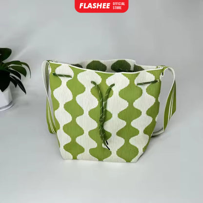 Flashee Totebag Two-Tone Tas Serut Wanita Tas Selempang Fashion Wavy Stylish