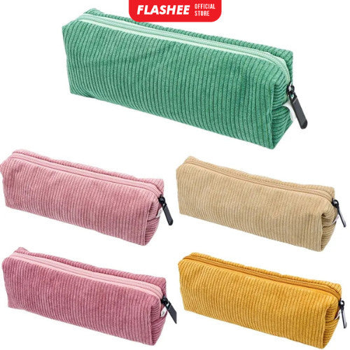 Flashee Tempat Pensil Anak Kotak Pensil Sleting Corduroy Pouch Makeup Aesthetic
