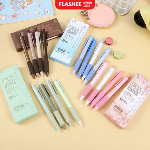 Flashee Pulpen Pastel Motif Polos Set Isi 4pcs Pulpen Gel Mekanik 0.5mm