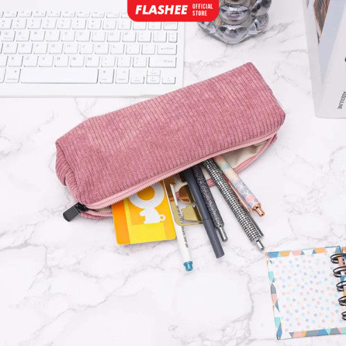 Flashee Tempat Pensil Anak Kotak Pensil Sleting Corduroy Pouch Makeup Aesthetic