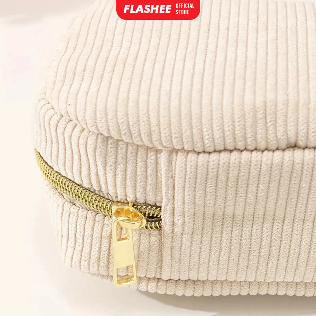 Flashee Kotak Pensil Corduroy Pencil Case Sleting Kapasitas Besar Cosmetic Case