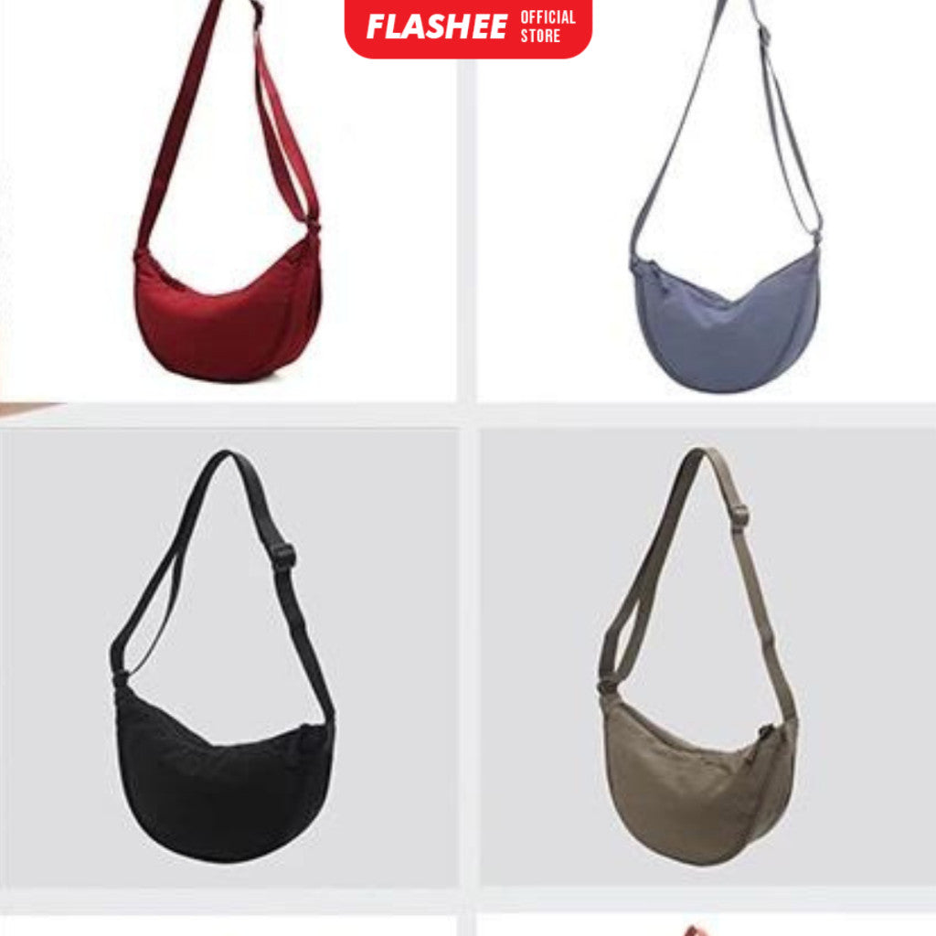 Flashee Tas Selempang Bahu Berbahan Nilon Sling Bag Setengah Bulan Uniseks