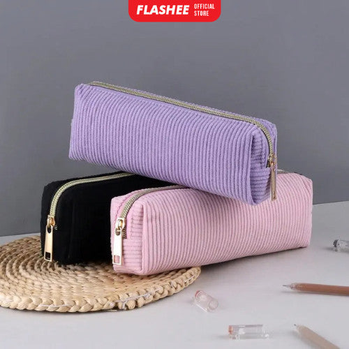 Flashee Tempat Pensil Anak Kotak Pensil Sleting Corduroy Pouch Makeup Aesthetic
