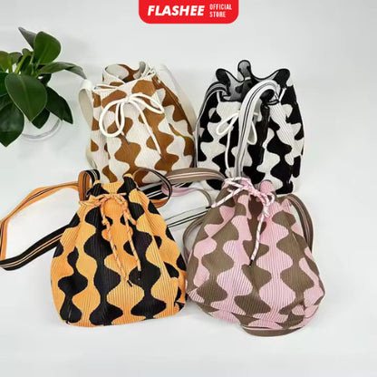 Flashee Totebag Two-Tone Tas Serut Wanita Tas Selempang Fashion Wavy Stylish