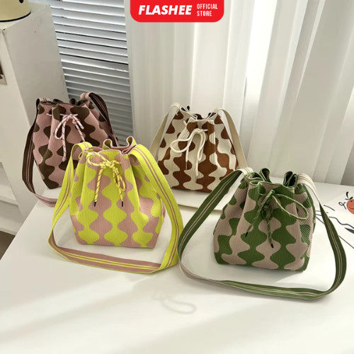 Flashee Totebag Two-Tone Tas Serut Wanita Tas Selempang Fashion Wavy Stylish