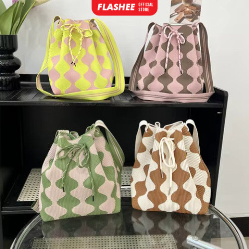 Flashee Totebag Two-Tone Tas Serut Wanita Tas Selempang Fashion Wavy Stylish
