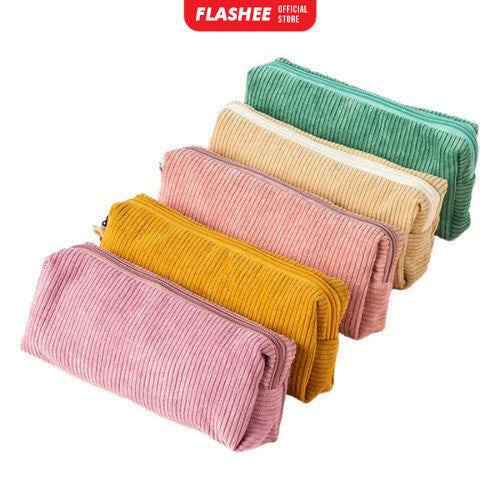 Flashee Tempat Pensil Anak Kotak Pensil Sleting Corduroy Pouch Makeup Aesthetic