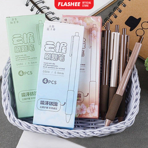 Flashee Pulpen Pastel Motif Polos Set Isi 4pcs Pulpen Gel Mekanik 0.5mm