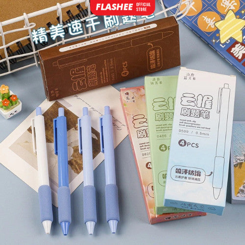 Flashee Pulpen Pastel Motif Polos Set Isi 4pcs Pulpen Gel Mekanik 0.5mm