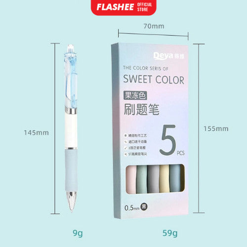 Flashee Set Pulpen Pen Gel Mekanik 5 Pcs Pulpen Rainbow Aesthetic Gel Pen Mekanik Pulpen Tinta Hitam
