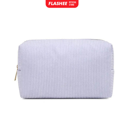 Flashee Kotak Pensil Corduroy Pencil Case Sleting Kapasitas Besar Cosmetic Case