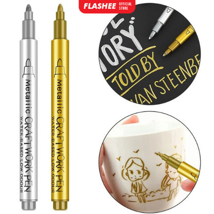 Flashee Spidol Tahan Air Warna Emas Perak Metallic Pen Gold Silver