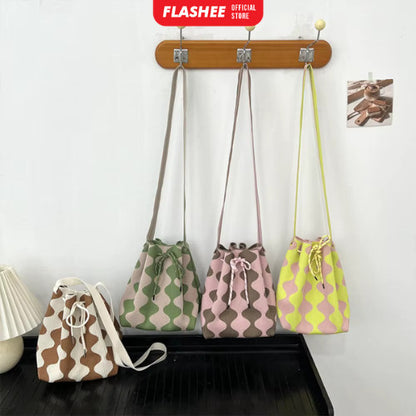 Flashee Totebag Two-Tone Tas Serut Wanita Tas Selempang Fashion Wavy Stylish