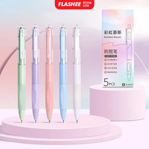 Flashee Set Pulpen Pen Gel Mekanik 5 Pcs Pulpen Rainbow Aesthetic Gel Pen Mekanik Pulpen Tinta Hitam