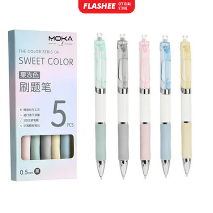Flashee Pulpen Set Sweet Pastel Collor 0.55mm Pulpen Mekanik Isi 5 Pcs Bolpoin Gel