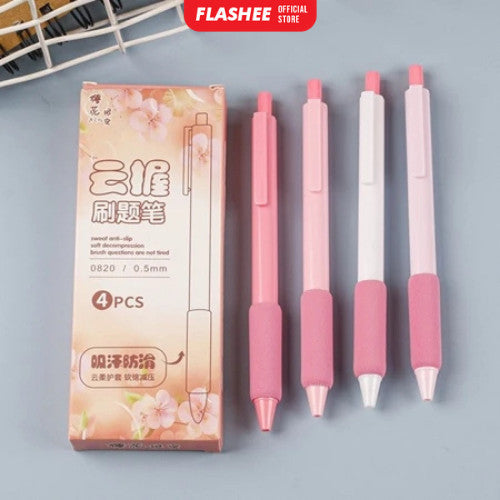 Flashee Pulpen Pastel Motif Polos Set Isi 4pcs Pulpen Gel Mekanik 0.5mm