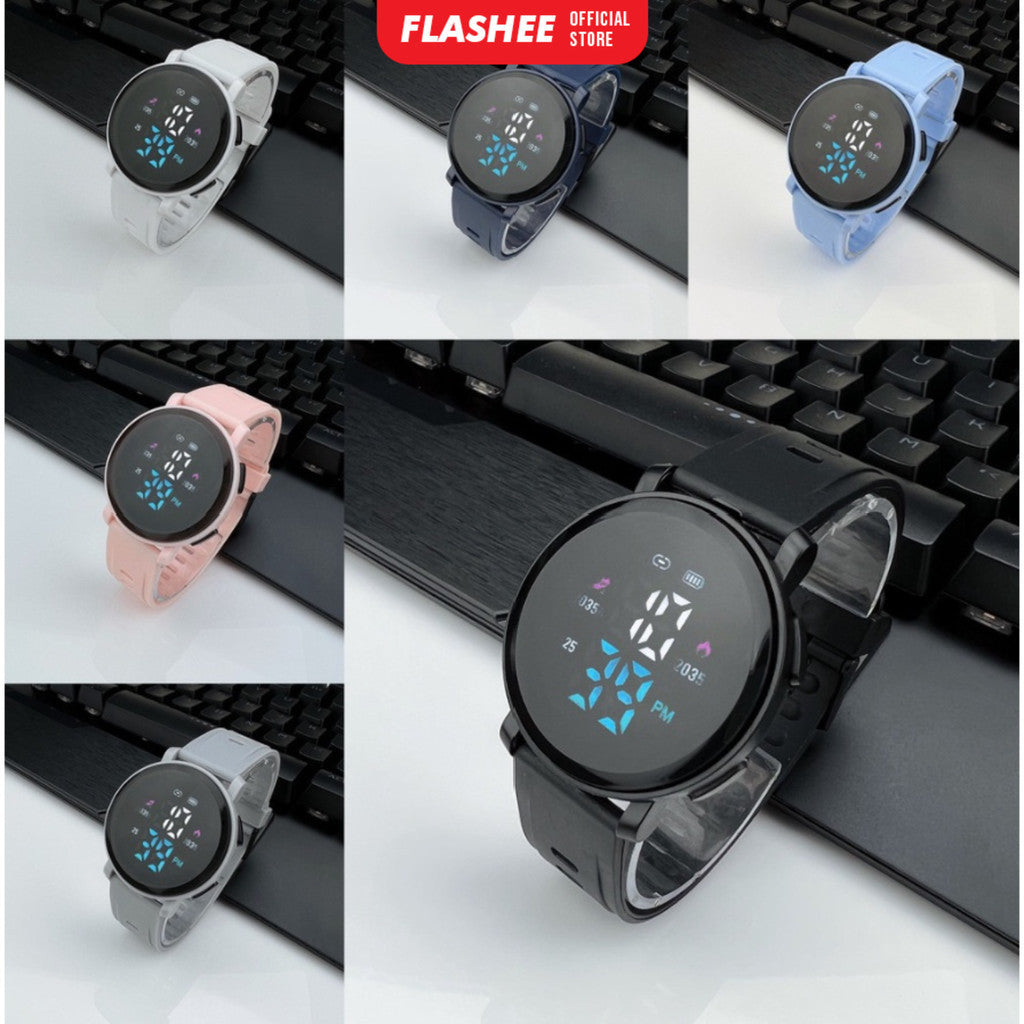 Flashee Jam Tangan Luca Wanita Pria Digital Rubber Bulat LED Watch