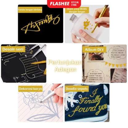 Flashee Spidol Tahan Air Warna Emas Perak Metallic Pen Gold Silver