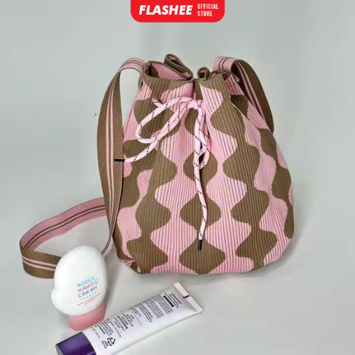 Flashee Totebag Two-Tone Tas Serut Wanita Tas Selempang Fashion Wavy Stylish