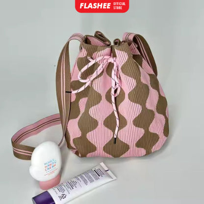 Flashee Totebag Two-Tone Tas Serut Wanita Tas Selempang Fashion Wavy Stylish