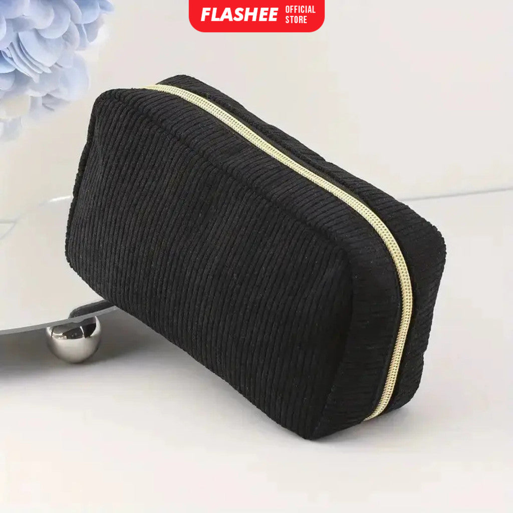 Flashee Kotak Pensil Corduroy Pencil Case Sleting Kapasitas Besar Cosmetic Case