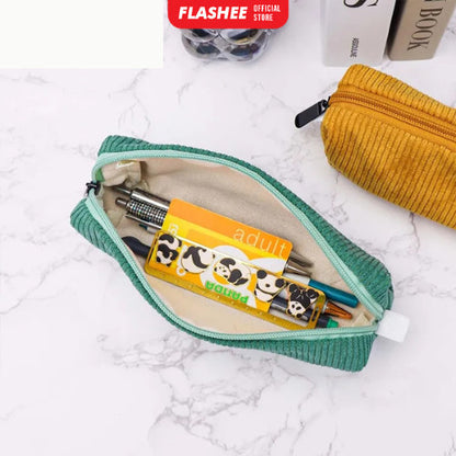 Flashee Tempat Pensil Anak Kotak Pensil Sleting Corduroy Pouch Makeup Aesthetic