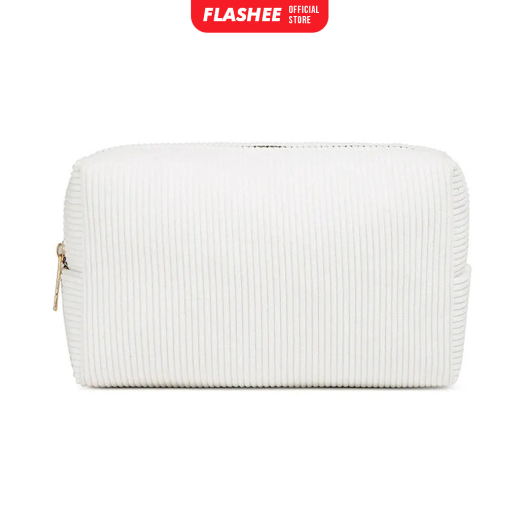 Flashee Kotak Pensil Corduroy Pencil Case Sleting Kapasitas Besar Cosmetic Case