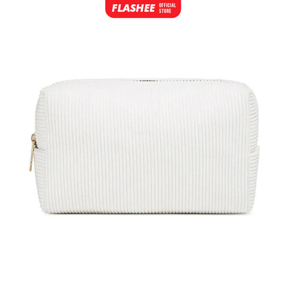 Flashee Kotak Pensil Corduroy Pencil Case Sleting Kapasitas Besar Cosmetic Case