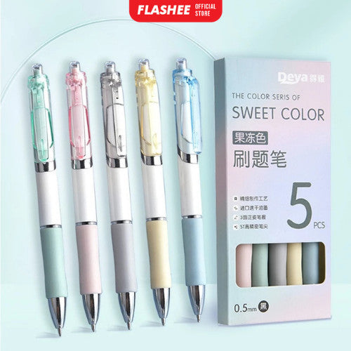 Flashee 5 Pcs Pulpen Gel Mekanik 0.55mm Ballpoint Mekanik Pulpen Set
