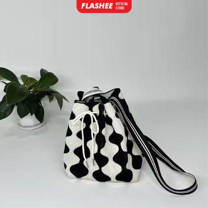 Flashee Totebag Two-Tone Tas Serut Wanita Tas Selempang Fashion Wavy Stylish