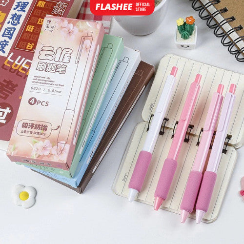 Flashee Pulpen Pastel Motif Polos Set Isi 4pcs Pulpen Gel Mekanik 0.5mm